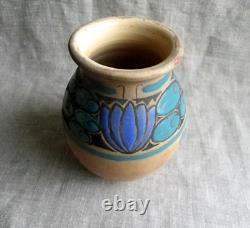 Art Deco Era Vase Signed by Jean Leclerc Vallauris Glazed Earthenware Decoration