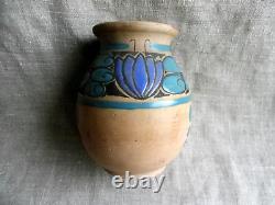 Art Deco Era Vase Signed by Jean Leclerc Vallauris Glazed Earthenware Decoration