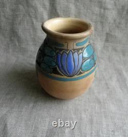 Art Deco Era Vase Signed by Jean Leclerc Vallauris Glazed Earthenware Decoration