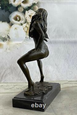 Art Deco Female Chair Signed Original Bronze Sculpture Cast Figurine Opener