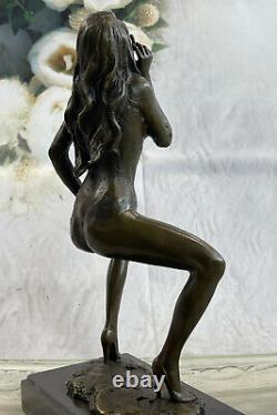 Art Deco Female Chair Signed Original Bronze Sculpture Cast Figurine Opener