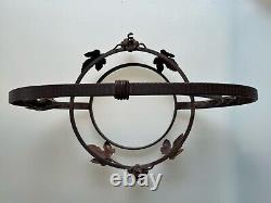 Art Deco Fruit Bowl Forged Iron Frame Signed Muller Brothers Glass