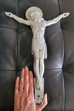 Art Deco Grand Christ Signed Numbered MARMORA Bronze Aluminum Jesus Cross