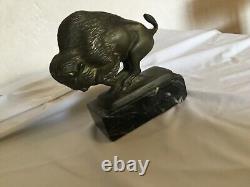 # Art Deco In Bronze And Marble Bison Signed By E. Mardini