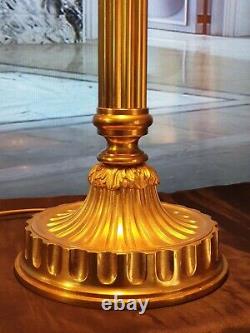 Art Deco Lamp Art Nouveau Moulé Glass Signed Degué (bronze Or Brass)