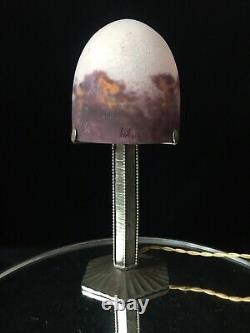 Art Deco Lamp Feet Forgé Obus Glass Paste Signed Degué H38cm French Lamp