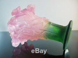 Art Deco / Large Vase Pte Glass 22cm Color Modeled Roses Daum Sign