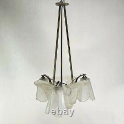 Art Deco Lustre Suspension Lamp Signed Degué Ceiling Lamp