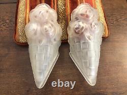 Art Deco Pair of Glasses Signed Degué for Wall Sconces or Chandelier