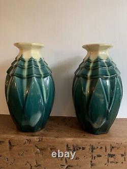 Art Deco Pairs of Glazed Ceramic Vases Signed Five Lille