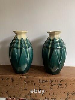 Art Deco Pairs of Glazed Ceramic Vases Signed Five Lille