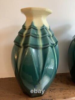 Art Deco Pairs of Glazed Ceramic Vases Signed Five Lille