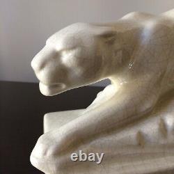Art Deco Panther Sculpture Ceramic Craquele Signed E. Sielg 1930/50 30cm