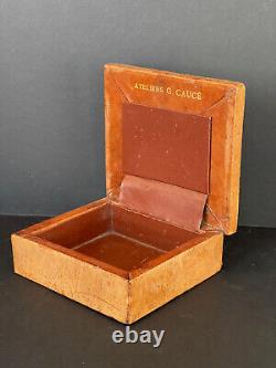 Art Deco Paris 1940s Box Signed Leather & Ceramic Atelier G. Caucé