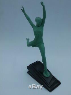 Art Deco Pierre Le Faguays 1930's Statue Fayral Olympia Bronze Patina Green