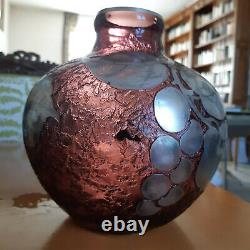 Art Deco Purple Glass Vase Signed By Argyl Silver Decoration Of Grape Clusters