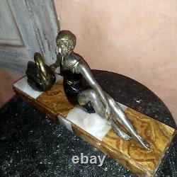 Art Deco Regule Statue signed Janle to be restored Woman and Swan