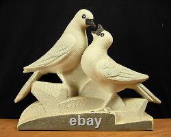Art Deco Sculpture Group circa 1920: Doves Nest with Beaded Enamel, Signed