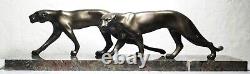 Art Deco Sculpture of a Panther Couple by M. FONT