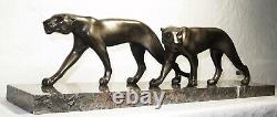 Art Deco Sculpture of a Panther Couple by M. FONT