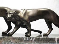 Art Deco Sculpture of a Panther Couple by M. FONT