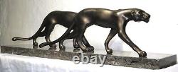 Art Deco Sculpture of a Panther Couple by M. FONT