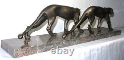 Art Deco Sculpture of a Panther Couple by M. FONT