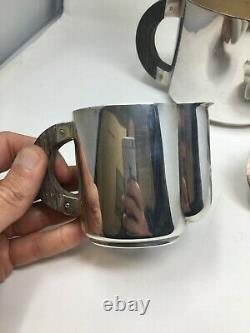 Art Deco Service Silver Metal Signed Ercui Tea Coffee Milk Sugar Silver Plated Chr