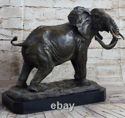 Art Deco Signed Barye African Lucky Elephant Fauna Bronze Sculpture Figurine