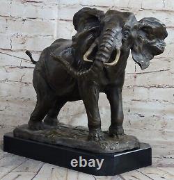 Art Deco Signed Barye African Lucky Elephant Fauna Bronze Sculpture Figurine