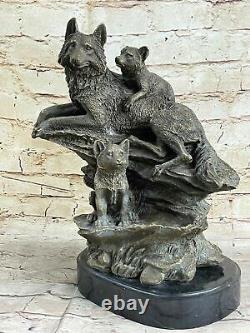 Art Deco Signed by French Artist Barye German Shepard Family Dogs Bronze