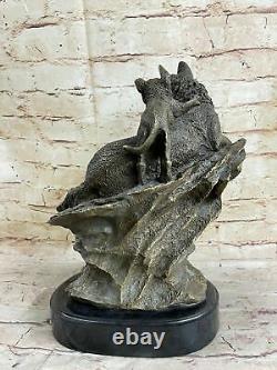 Art Deco Signed by French Artist Barye German Shepard Family Dogs Bronze