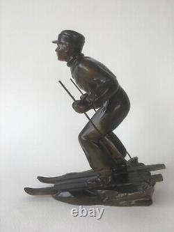 Art Deco Skiing Statue Mountain Signed L. Brunswick