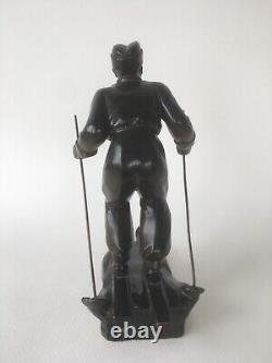 Art Deco Skiing Statue Mountain Signed L. Brunswick