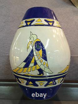 Art Deco Style Enamelled Ceramic Vase With Bird Decorations (signed. Numbered)