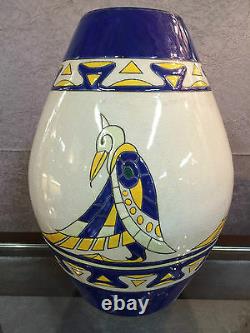 Art Deco Style Enamelled Ceramic Vase With Bird Decorations (signed. Numbered)