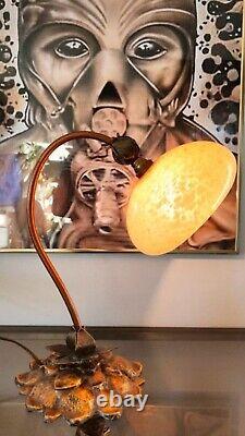 Art Deco Swan Neck Lamp with Speckled Clichy Lampshade, Signed Paris 1960