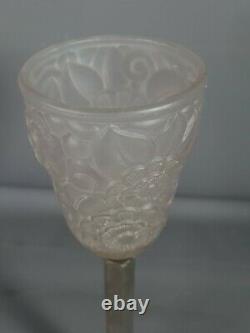 Art Deco Table Lamp Metal Column & Pressed Glass Moulded Signed H37 CM Sb