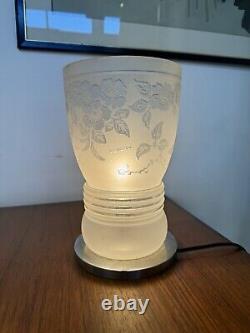 Art Deco Table Lamp by DEVEAU with Floral and Animal Motif