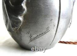 Art Deco Tin Lamp Signed Albert Ermenault Ginkgo Biloba Decoration 1900