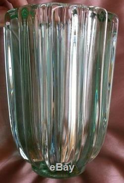 Art Deco Vase In Molded Glass Color Green Water Signed Pierre D 'avesn