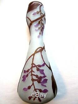 Art Deco Vase Signed Legras, Glass Paste Decorated With Acid Decor Glycine