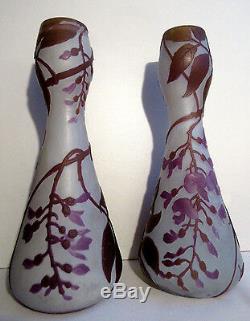 Art Deco Vase Signed Legras, Glass Paste Decorated With Acid Decor Glycine