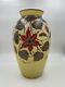 Art Deco Vase, Yellow Glass Enamelled With Flowers Passiflore, Signed Joma