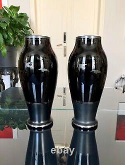 Art Deco Vases Signed Hem Pair Vases In Black Glass Modern Decoration 1930