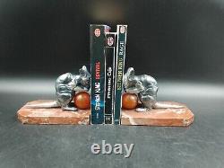 Art Deco antique silver-plated metal, bakelite, and marble bookends signed H. Moreau