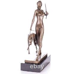 Art Deco bronze figure Diana with dog after E. McCartan Vintage