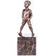 Art Deco Bronze Figure Of A Boy With Skis: "the Boy Skier" After F. Preiss Vintage