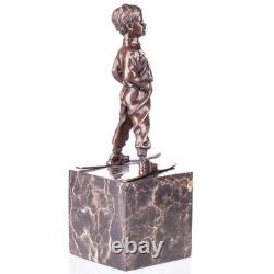 Art Deco bronze figure of a boy with skis: 'The Boy Skier' after F. Preiss Vintage