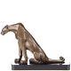 Art Deco Bronze Seated Panther Sculpture On Marble Signed By Henry Moore